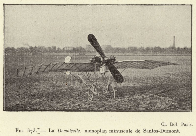 La Demoiselle, lille monoplan af Santos-Dumont (gravering) af French School