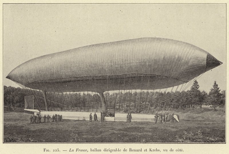 Frankrig, styrbar ballon af Renard og Krebs, set fra siden (gravering) af French School