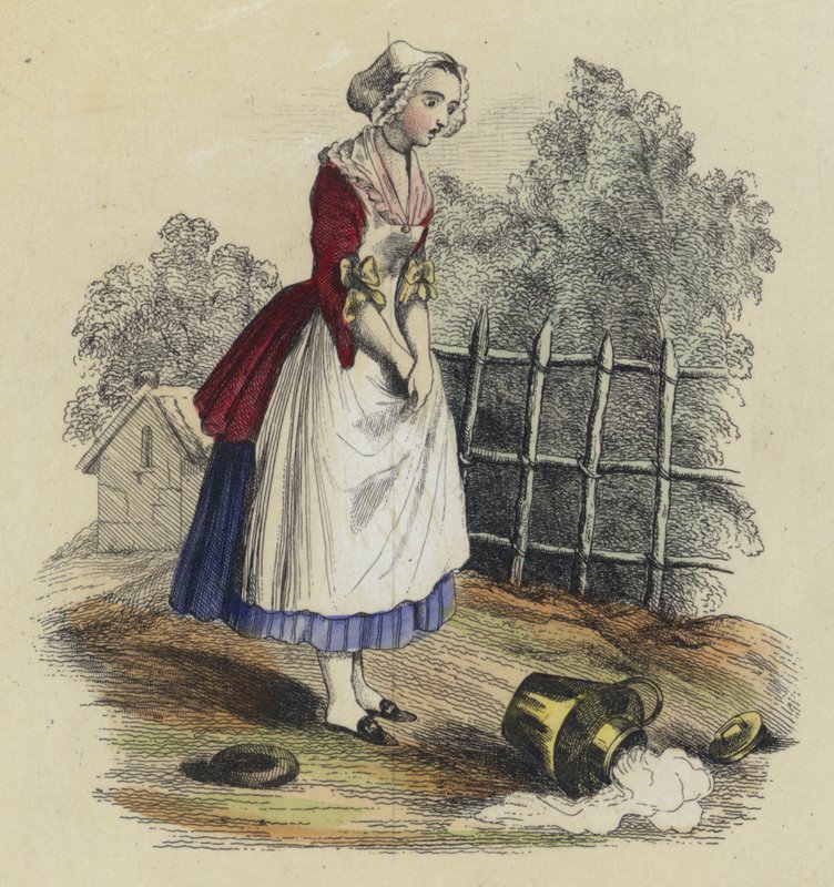 Mælkepigen og mælkekanden (farvet indgravering) af French School