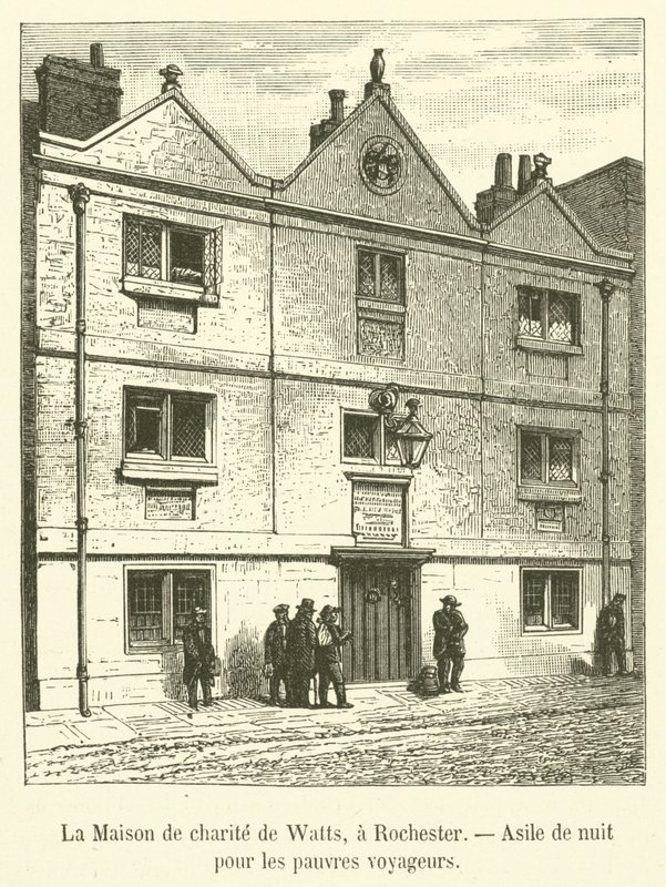 Watts Charity House, Rochester, Natteasyl for fattige rejsende (gravering) af French School