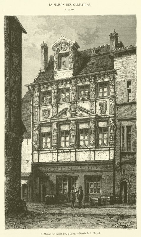 Karyatidernes hus, i Dijon (gravering) af French School