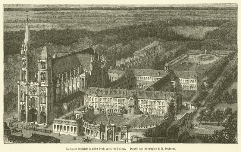 Det kejserlige hus Saint-Denis set fra fugleperspektiv (gravering) af French School