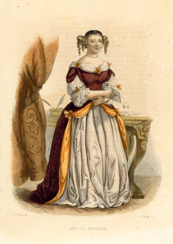 La Marquise de Sevigne (farvet gravering) af French School