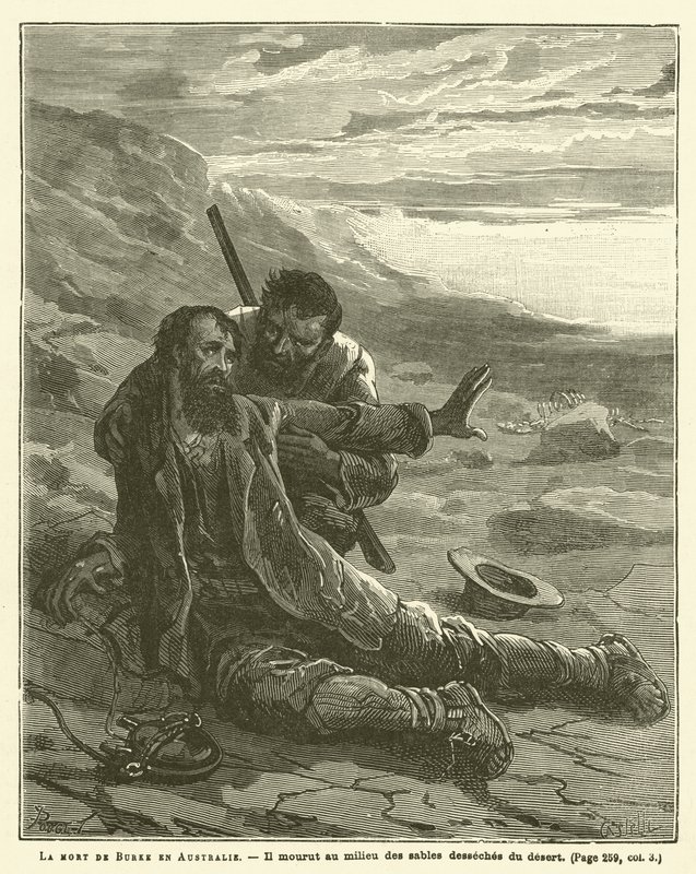 Burkes død i Australien (gravering) af French School