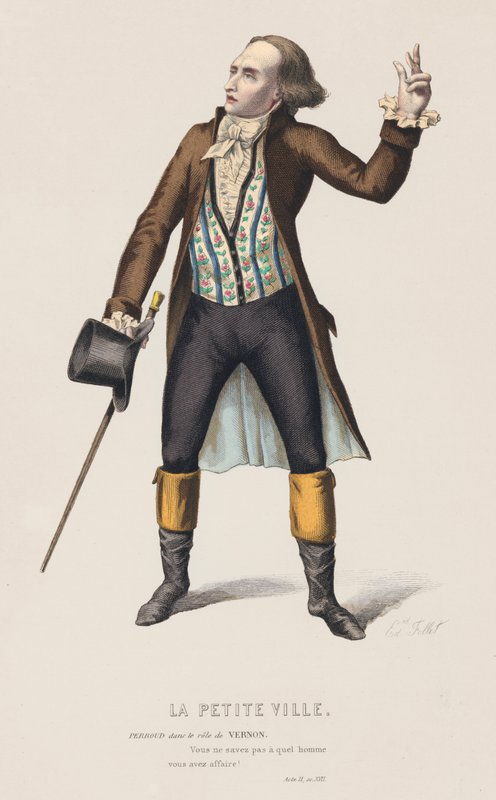 La Petite Ville, Akt II, Sc XVII (farvet gravering) af French School
