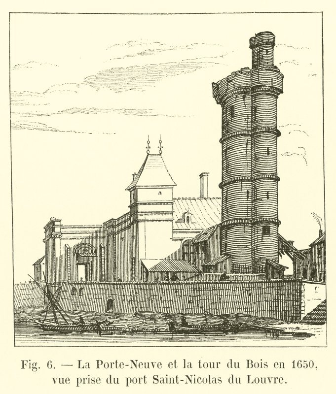 Porte-Neuve og Bois-tårnet i 1650, udsigt taget fra Port Saint-Nicolas du Louvre af French School