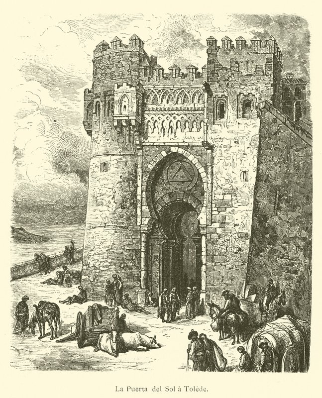 Puerta del Sol i Toledo (gravering) af French School