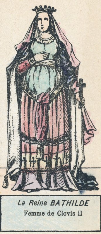 Dronning Bathilde, Hustru til Clovis II (farvet gravering) af French School