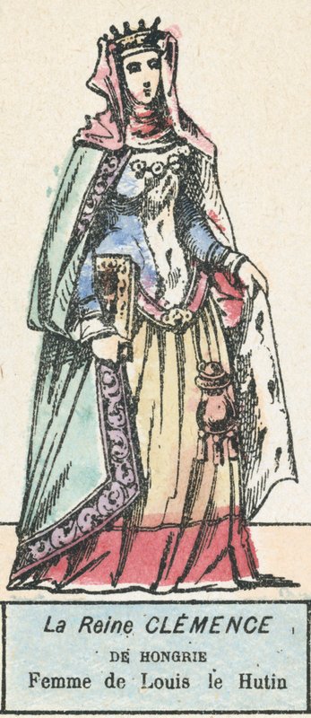 Dronning Clemence af Ungarn, hustru til Louis le Hutin (farvet gravering) af French School
