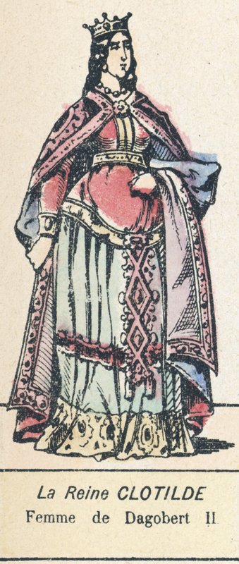 Dronning Clotilde, kone til Dagobert II (farvet gravering) af French School