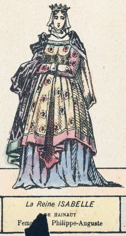 Dronning Isabelle af Hainaut, hustru til Philippe-Auguste (farvet gravering) af French School