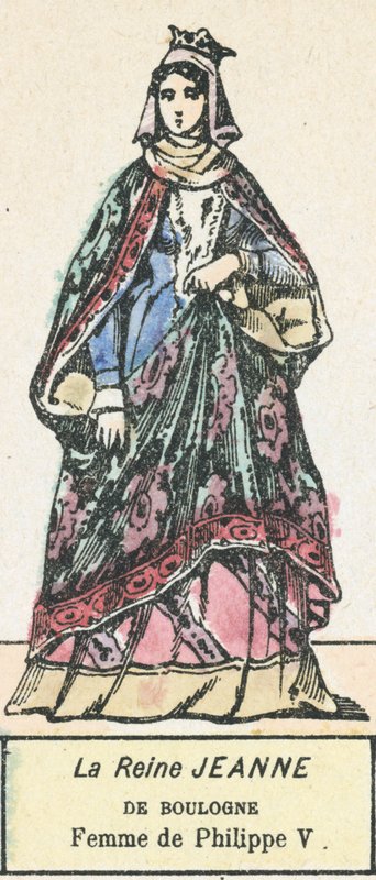 Dronning Jeanne af Boulogne, hustru til Philip V (farvet gravering) af French School