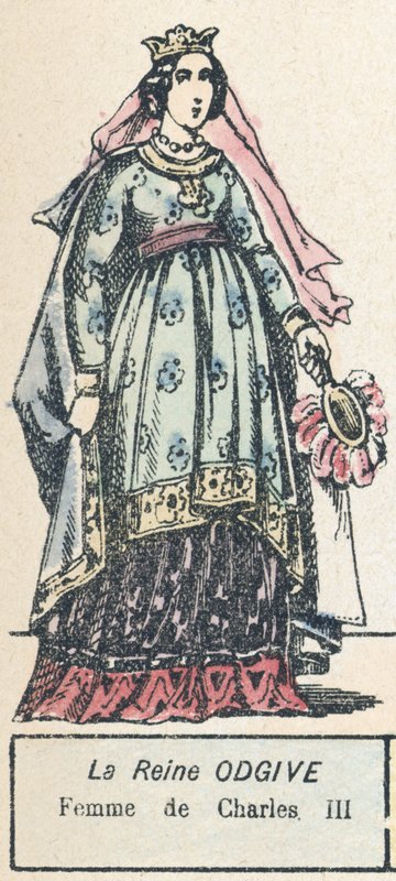 Dronning Odgive, kone til Charles III (farvet gravering) af French School