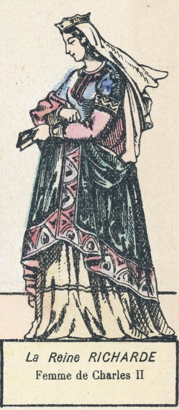 Dronning Richard, kone til Charles II (farvet gravering) af French School