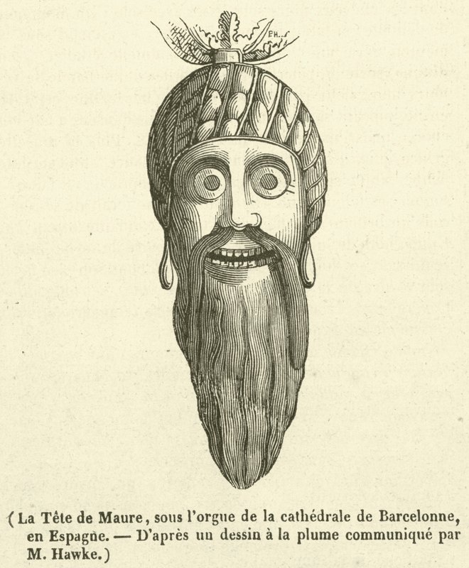 La Tete de Maure, under orgelet i katedralen i Barcelona, ​​​​i Spanien (gravering) af French School
