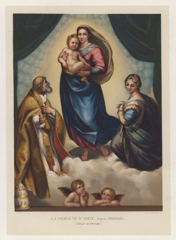 The Virgin of St Sixtus, efter Raphael, Museum of Dresden (chromolitho) af French School