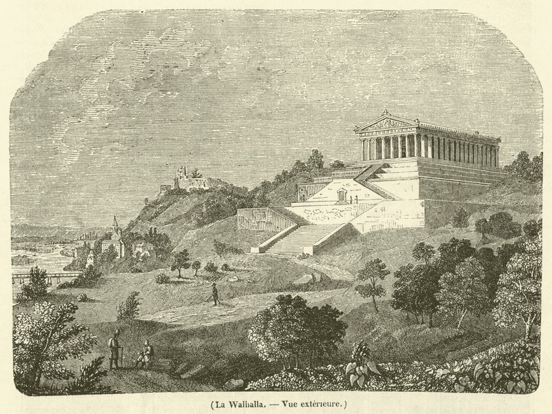 Valhalla, udvendig udsigt (gravering) af French School