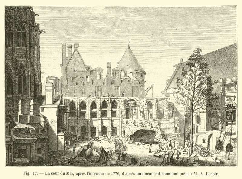 Cour du Mai, efter branden i 1776, ifølge et dokument meddelt af M A Lenoir af French School