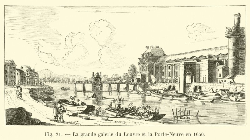 Det store galleri i Louvre og Porte-Neuve i 1650 af French School