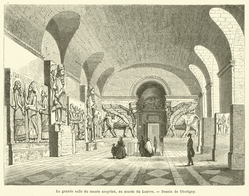 Den store sal i det assyriske museum, på Louvre-museet af French School