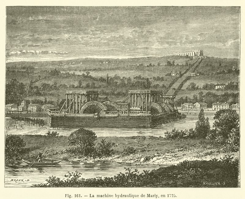 Den hydrauliske maskine af Marly, i 1725 (gravering) af French School
