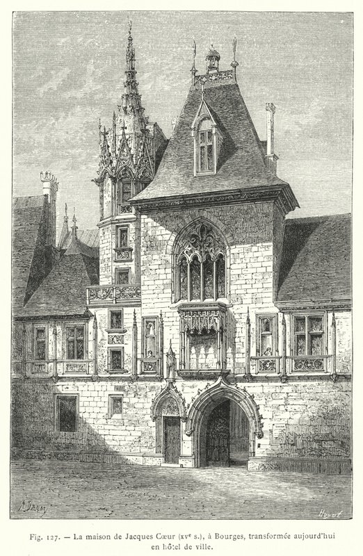 Jacques Coeurs hus, 1400-tallet, i Bourges, i dag omdannet til et rådhus (gravering) af French School