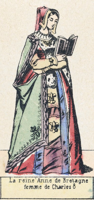 Dronning Anne af Bretagne, kone til Charles 8 (farvet gravering) af French School