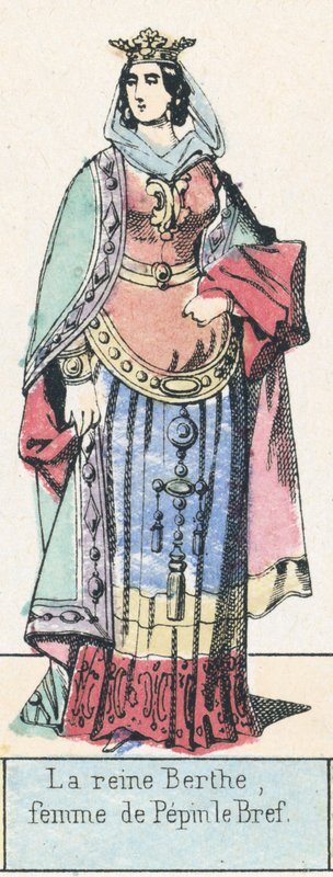 Dronning Bertha, hustru til Pepin le Bref (farvet gravering) af French School