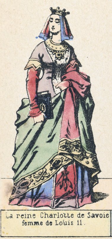 Dronning Charlotte af Savoyen, kone til Louis 11 (farvet gravering) af French School