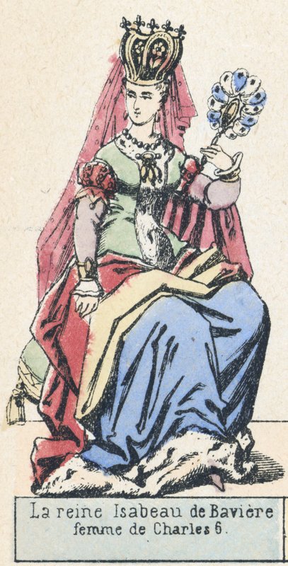 Dronning Isabeau af Bayern, kone til Charles 6 (farvet gravering) af French School
