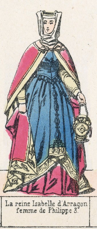 Dronning Isabella af Arragon, hustru til Philip 3 (farvet gravering) af French School