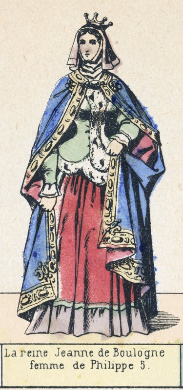 Dronning Jeanne af Boulogne, hustru til Philip 5 (farvet gravering) af French School