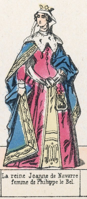 Dronning Jeanne af Navarra, hustru til Filip den Skønne (farvet gravering) af French School