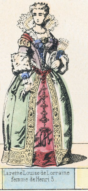 Dronning Louise af Lorraine, hustru til Henrik 3 (farvet gravering) af French School