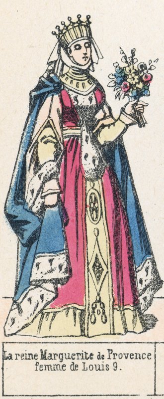 Dronning Marguerite af Provence, kone til Louis 9 (farvet gravering) af French School