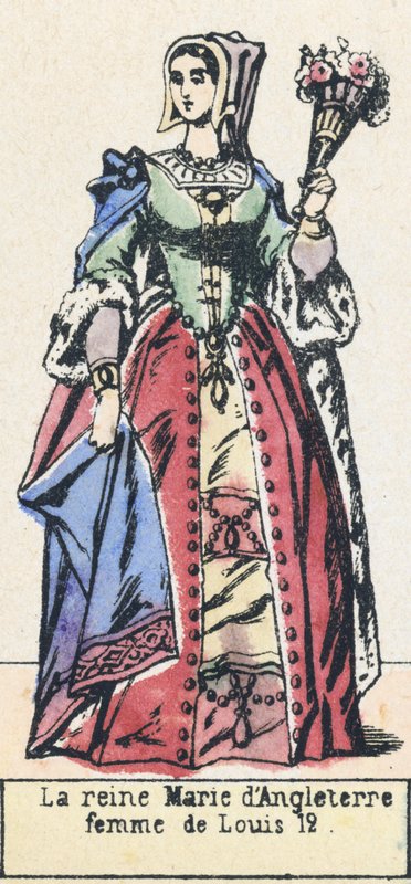 Dronning Mary af England, kone til Louis 12 (farvet gravering) af French School