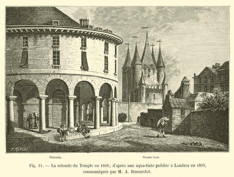 Templets rotunde i 1808; fra en akvatinte udgivet i London i 1809, meddelt af MA Bonnardot af French School