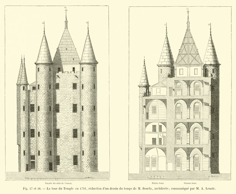 Tempeltårnet i 1793, reduktion af en tegning fra tiden af ​​M Bourla, arkitekt; meddelt af M A Lenoir af French School