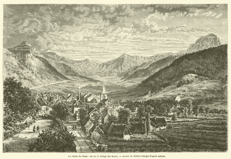 Mont-Dore-dalen og landsbyen Les Bains (gravering) af French School