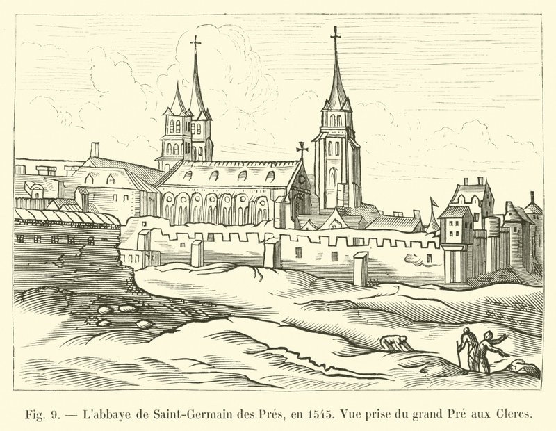 Abbey of Saint-Germain des Pres, i 1545, Udsigt taget fra Grand Pre aux Clercs af French School