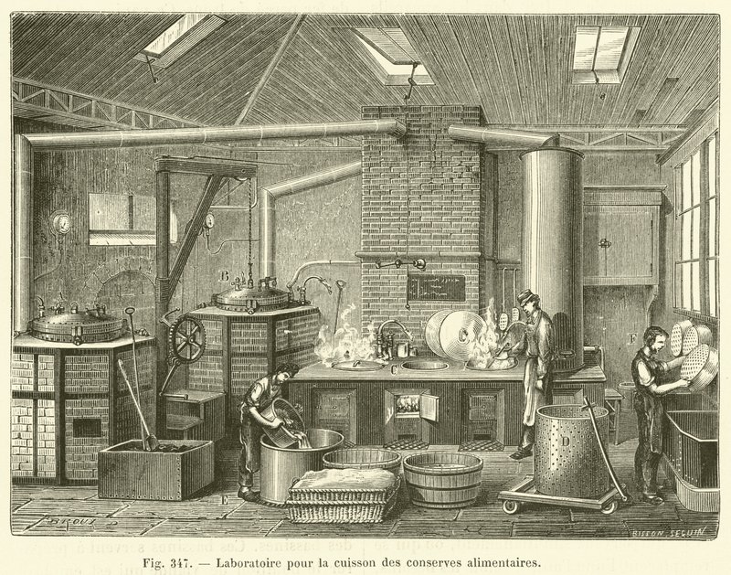 Laboratorium til madlavning af dåsemad (gravering) af French School