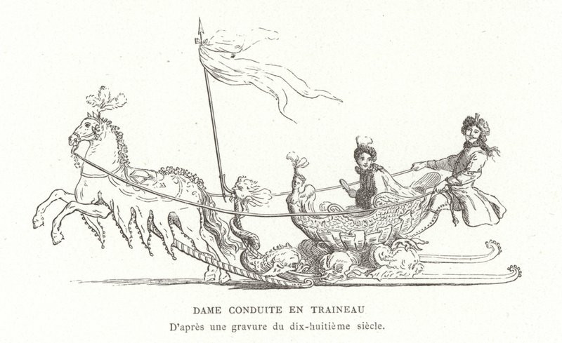 Dame, der rejser med slæde, Frankrig, 1700-tallet af French School
