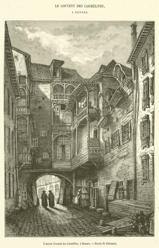 Det tidligere karmelitterkloster i Rennes (gravering) af French School