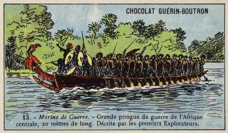 Stor centralafrikansk krigskano (chromolitho) af French School