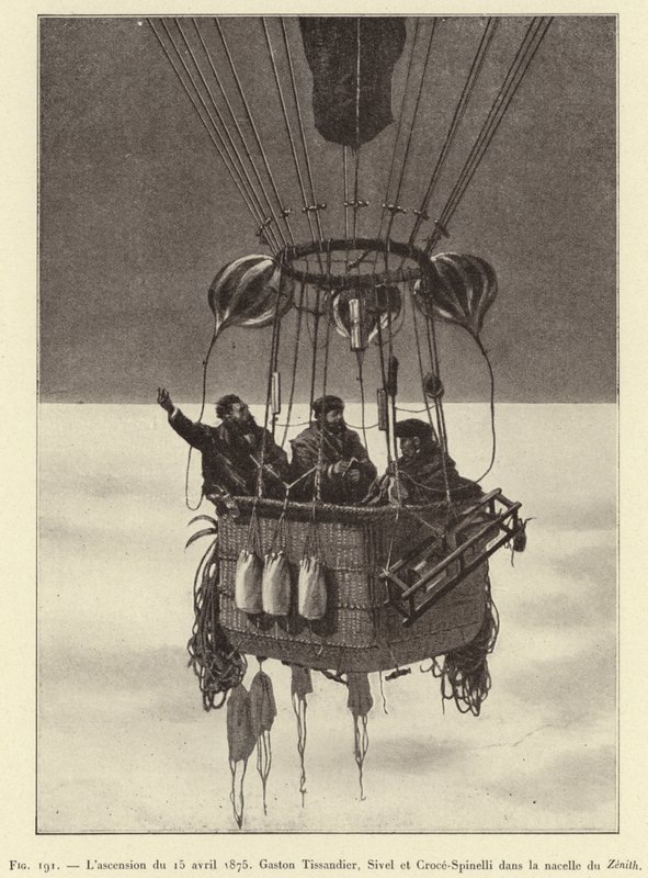 Bestigningen den 15. april 1875, Gaston Tissandier, Sivel og Croce-Spinelli i Zenith-kurven (gravering) af French School