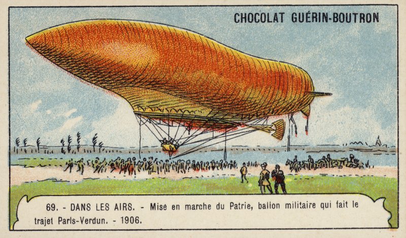 Lancering af militærluftskibet Patrie, som foretog flyvningen fra Paris til Verdun af French School