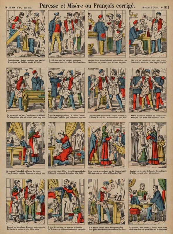 Dovenskab og elendighed, eller Francois rettet (farvet indgravering) af French School
