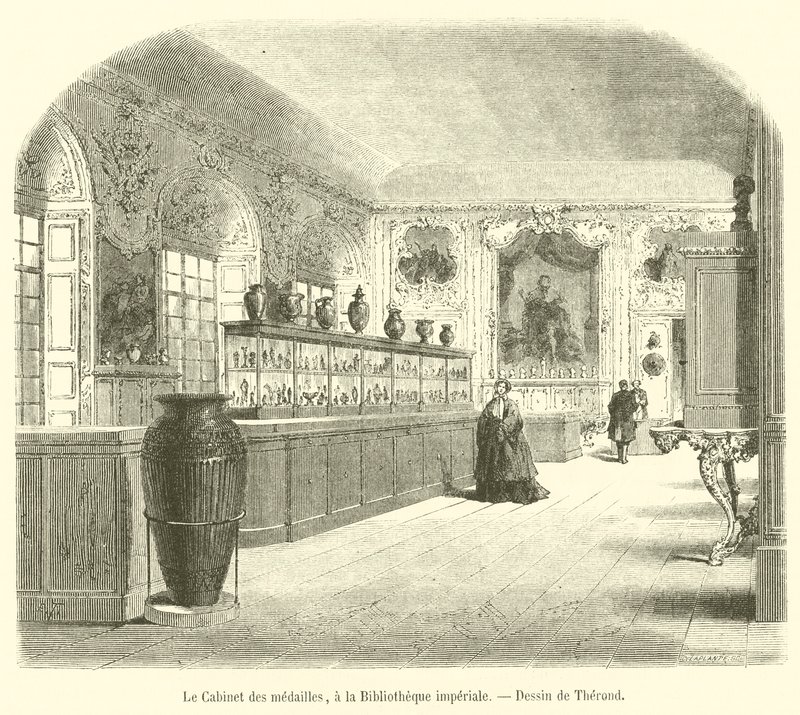Medaljekabinettet, på det kejserlige bibliotek (gravering) af French School