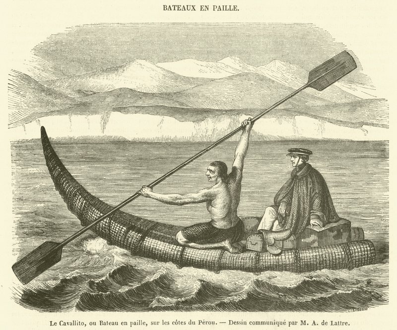 Cavallito eller halmbåd ved Perus kyster (gravering) af French School