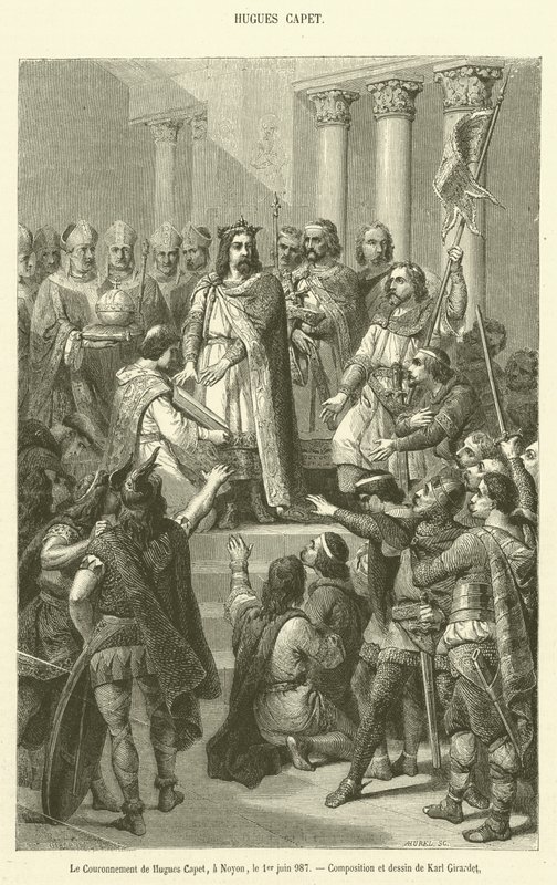 Kroningen af ​​Hugues Capet, i Noyon, 1. juni 987 (gravering) af French School